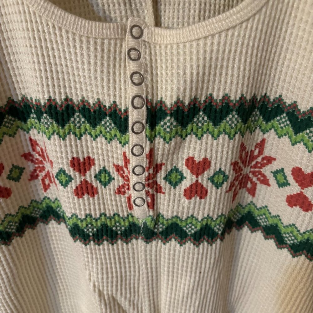 Urban Outfitters: Lounge Around Waffle Knit Fairisle Romper -XL - Cream - Picture 5 of 13